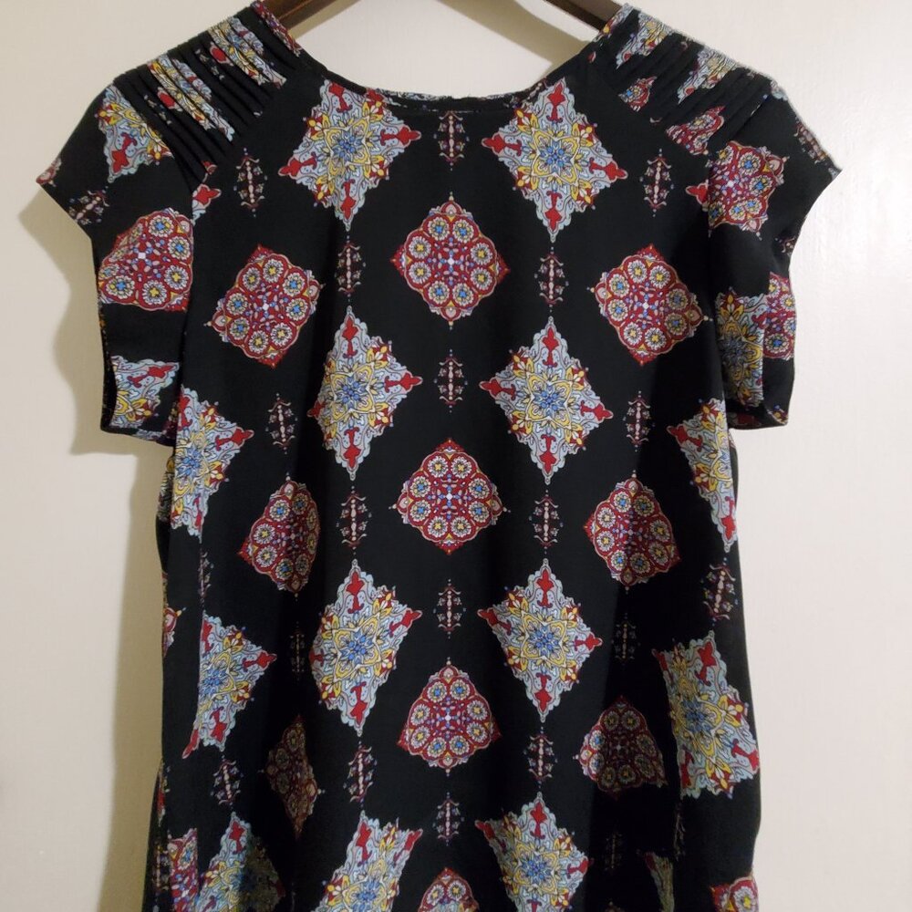 DR2 Cap Sleeve Printed Blouse- Size Small